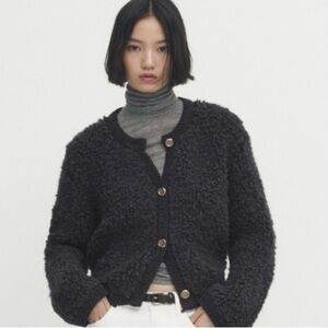 Massimo Dutti M Gray Bouclé Teddy cardigan NEW